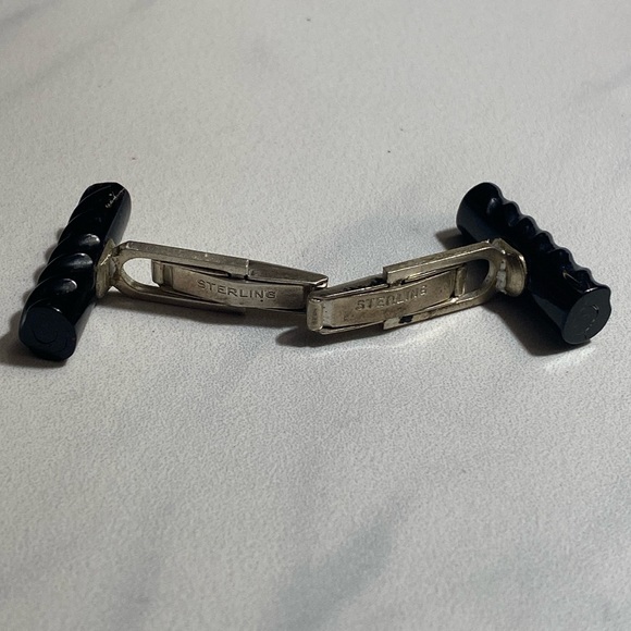 Sterling silver & carved horn cuff links - Picture 2 of 3